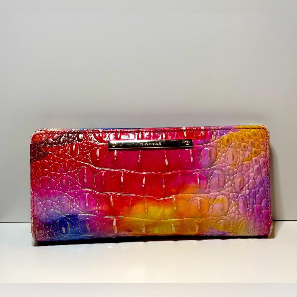 Brahmin Melbourne ADY Slim Bifold Lthr Wallet Clutch DANDY Pink Yellow Red